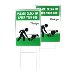 COKUMA 2 Pack Clean Up After Your Dog Signs, Two-sided No Dog Poop Signs for Yard, Bright Color and Easy Installation with Metal Stakes, 12.6×9.5 inches