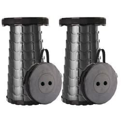 Doseno Upgraded Foldable Stool Thickened Set of 2, Portable Collapsible Stool Retractable Stool, Foldable Portable Collapsible Chair for Fishing, Hiking Tours, BBQ, Parties, Outdoor Activities (Black)