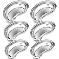 Blulu 6 Pcs Stainless Steel Kidney Tray 8'' Medium Kidney Shaped Emesis Basin Medical Tray Kidney Bowls Reusable Metal Kidney Dish Dental Lab Instruments for Soiled Dressings Medic Waster