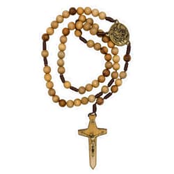 VILLAGE GIFT IMPORTERS Wooden Saint Michael the Archangel Rosary on Cord | 10mm Wood Hail Mary Beads | Cross with Bronze-Tone Corpus | Great Catholic Gift for First Communion, Confirmation, Ordination, and Weddings
