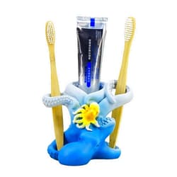 Shanrya SHANCO Resin Octopus Mother and Baby Toothbrush Holder, Beach Bathroom Accessory,Ocean Theme Octopus Family Bathroom Decor,Coastal Decor (Ocean Blue)
