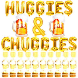 DIYCAM Huggies and Chuggies Party Decorations Include Baby Feeding Bottle Beer Mug Cupcake Toppers Cheers Beers Bottle Balloons Baby Shower Baby Gender Reveal Party Supplies Diaper Party Decor