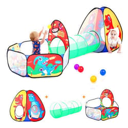 SISTICKER 3pc Dinosaur Kids Play Tent with Tunnel and Ball Pit for Kids, Easy Pop Up Tent for Boys and Girls, Foldable Playhouse Tent with Dart Board, Toys for Toddlers Indoor & Outdoor Use