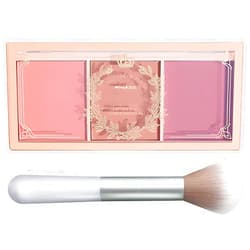Kootinn 3 Color Matte Pink Blush Palette with Brush, Long Lasting Cheek Makeup, Light and Smooth Blush Powder for Face Beauty