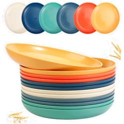 SGAOFIEE 12 PACK 9 Inch Lightweight Wheat Straw Plates, Microwave and Dishwasher Safe BPA Free and Healthy Wheat Straw Plates, Unbreakable Deep Dinner Plates