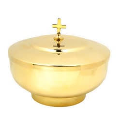 Needzo Ciborium with Cross, High Polished Brass, Traditional Catholic Church Supplies, 39 Ounces, 4 x 6 Inches