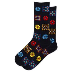 Hot Sox Women's Floral Geo Crew Socks 1 Pair, Black, Women's 4-10