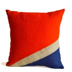 Amore Beaute Burlap Throw Pillow Cover -Orange Beige Navy Blue Pillow Cover -Decorative Pillow Case -Jute Cushion Cover -Nautical Pillow Cover (20X20)