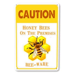 PSIAM Caution Beware Honey Bees On The Premises For Home,Farmhouse,Club,Garden Metal Vintage Tin Sign Wall Decoration 12x8 Inches Bee Farm Tin Sign