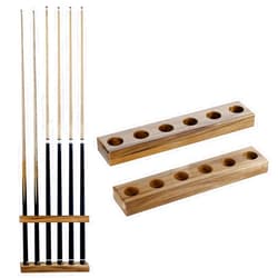 MyGift Premium Solid Acacia Wood Wall Mounted Billiard Cue Stick Rack, Rustic Wooden Pool Hall Accessories Holder Shelf, Billiards Parlor Hanger for 6 Cues