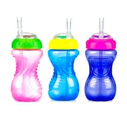 Nuby No-Spill Soft Straw Easy Grip Sippy Cup for Girls - (3-Pack) 10 Oz - 12+ Months