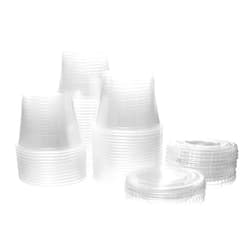 Ewbob 4 OZ Dart Clear Plastic Disposable Portion Cups, Jello Shot, Condiment, Sauce, Sample, Medicine, BPA Free, Made in USA (100 Cups with 100 Lids)