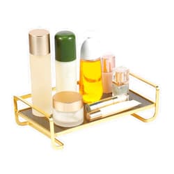 FALESOUL Bathroom Tray, Perfume Tray for Bedroom Dresser Top Organizer for Makeup Perfume Cosmetics Skincare Cologne, Decorative Tray Bathroom Organizers and Storage Toilet Tank Tray (Gold)