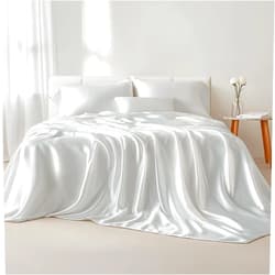 Bedsure Satin Sheets - King Sheet Set, 4 Pcs King Bed Sheets, Similar to Silk Sheets, Bed Sheets King Size for Hair and Skin, Gifts for Women (Pure White, King)