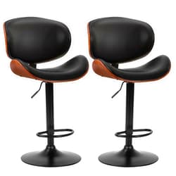 DUMOS Swivel Bar Stools Set of 2, Adjustable Counter Height Bentwood BarStools, PU Leather Upholstery Bar Chair with Ergonomic Back and Footrest, Counter Stools for Bar, Home Kitchen Island, Black