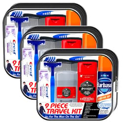Convenience Kits International Men's Deluxe, 9-Piece Kit with Travel Size TSA Compliant Essentials, Featuring: Old Spice Products in Reuseable Toiletry Bag (Pack of 3)
