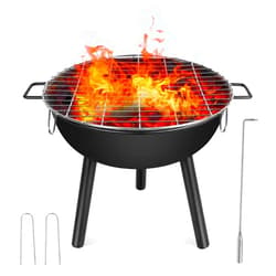 Veelleen 17 Inch Portable Charcoal Round Grill With Three Legs for Outdoor Cooking Barbecue Camping BBQ