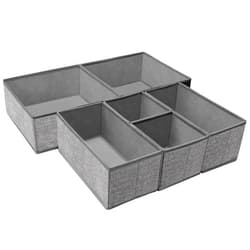 Criusia Underwear Drawer Organizer, 6 Set Foldable Underwear Drawer Organizer and Closet Dividers,Storage Box for Clothes, Socks, Underwear (6 Bins) (Light Grey)