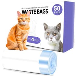 Sousia Tailtactic Cat Litter Box Liners - 50 Count Large Two-Way Drawstring Tear & Leak Resistant Unscented Waste Bag for Automatic Cat Litter box-23×15.7
