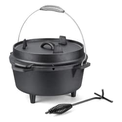 HaSteeL 5QT Cast Iron Dutch Oven, HaSteeL Pre Seasoned Camping Pot & Lid Lifter, Large Heavy Duty Deep Pot with Feet & 2-In-1 Frying Skillet Lid, Great for Outdoor Stovetop Griddle Campfire Cooking Baking