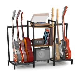 Orweiin Guitar Stand Guitar Rack with 4 Guitar Holders for Acoustic, Electric Guitar,Bass,3-tiers Storage Shelf for Guitar Amp Picks Accessories,Guitar Stuff Organizer for Music Studio Home