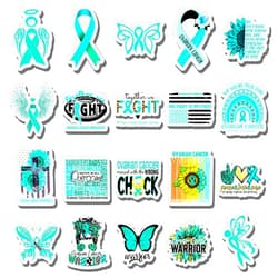 UNILYLY 20 Pcs Ovarian Cancer Awareness Inspirational Ribbon Vinyl Bumper Stickers Window Decals for Vehicle Truck Bicycle Water Bottle Laptop Decorations Exterior Decorative Accessories, 2 x 2 inch