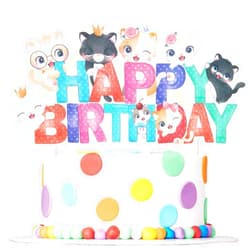 Umoni Cartoon Cat Happy Birthday Cake Topper Cat Theme Birthday Party Decoration Cartoon Kitten Meow Party Cake Topper for Kids Birthday Party Baby Shower Supplies