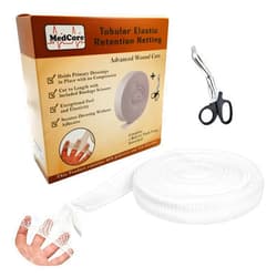 Medcore Fix Tubular Net Bandage (Size 6) – 10 Yard Roll, Stretches to 25 Yards - Plus Pair of Medical Scissors - Elastic Net Wound Gauze Dressing –Fits Thighs, Heads, Large Knees