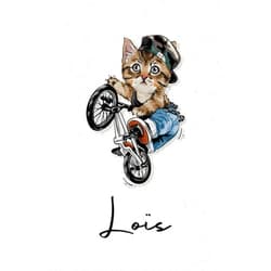 French Edition by Lewis Mani FoR Edition (Author) Loïs: Cahier personnalisé avec prénom Loïs | Cadeau d'anniversaire pour enfant, garçon, homme, copain ... | Chat à bicyclette | 110 pages lignée, ... pouces (15,24 x 22,86 cm) (French Edition)