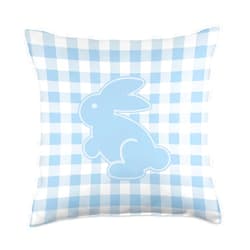 Spring Gingham Easter Décor Collection Gifts Light Blue Gingham Check Plaid Easter Bunny Silhouette Cute Throw Pillow, 18x18, Multicolor