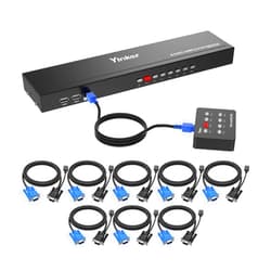Yinker VGA KVM 8 Port, USB VGA Rackmount KVM + 8 KVM Cables + 4 USB Hubs + Wired Desktop Selector + Rack Mount Ears