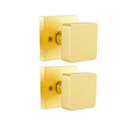 Naubea 2 Pack Gold Dummy Door Knob, Brushed Gold Door Knobs Interior for Closet, Heavy Duty Square Satin Brass Door Knob Modern Dummy Door Handle