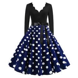 Tmtolofot Women's Vintage Polka Dots Dress Long Sleeve Knee-Length Costume Dresses Cocktail Party Evening Gowns Tunic Dress