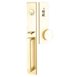 Emtek Contemporary Tubular Entry Set: Lausanne Style with Round KNOB on The Interior Side. 2 Backset Sizes Included 2-3/8 in. and 2-3/4 in. Color: Satin Brass, Model: 4819-US4