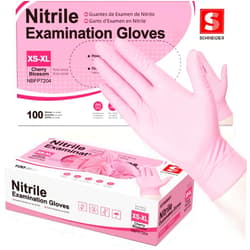 Schneider Nitrile Exam Gloves, 4 Mil Pink Disposable Gloves, Latex Free, Powder Free for Cooking, Cleaning, Examination