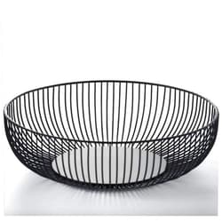 RJfashion Metal Wire Countertop Fruit Storage Basket Stand for Living Room, Kitchen, Pantry, Office (Open mouth fruit basket (black, 11 inches))