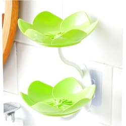 FABEILAI Soap Dish Holder for Shower Bar Double Layer Cute Lotus Shape Adhesive Tray Sink Wall Mounted Shampoo NO-Drilling Self Draining Hanging Saver Rack Plastic Bathroom Bathtub Kitchen，Green