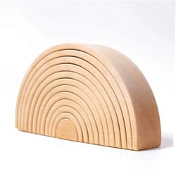 Grimm's Large 12-Piece Rainbow Stacker - Wooden Nesting Puzzle/Creative Building Blocks Tunnel. Natural