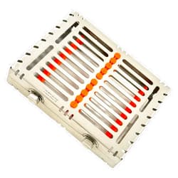 Cynamed Premium German Stainless 1 Heavy Duty Dental Autoclave Sterilization Cassette Box Tray for 10 Instrument-A+Quality Button Type Detachable -Orange