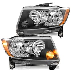 Bingbingmotor BRYGHT- [Factory Halogen Style ] Headlights Assembly Fit for 2011 2012 2013 Jeep Grand Cherokee, 2011-2017 Compass Headlamps Replacement Black Housing with Amber Reflector