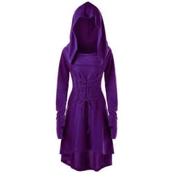 FEOYA Women's Hooded Sweatshirt Dress Medieval High Low Cloak Robe Steampunk Gothic Long Sleeve Renaissance Dresses