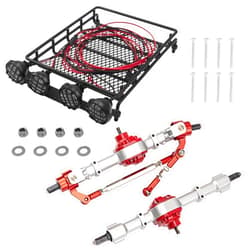Share Goo Metal Front & Rear Axle Assembly Set Bridge Shaft Steering Cup Rod Complete Set & 152mm x 107mm RC 1/12 Metal Roof Rack Luggage Basket with 4LED Light Set