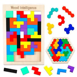 LOOIKOOS 2 Pack Wooden Brain Teasers Toy Blocks Puzzle Games for Kids & Adults Tangram Jigsaw Intelligence Russian Blocks Game Hexagon Puzzles STEM Montessori Toys Educational Toy Gift for Kids