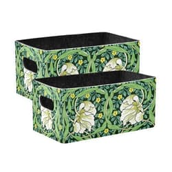 QwThum Closet Storage Bins,2 Pcs Felt Open Home Storage Containers Organizer with Handles Collapsible Shelf Basket for Home Office Craft Room Classroom Fabric Basket Storage Flower William Morris