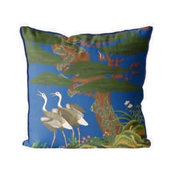 Fabfunky Kelly Stevens-McLaughlan, Crane Garden 1 Chinoiserie on Blue Cushion / Pillow Cover, Zippered Base, Full Piping, 18 Inches x 18 Inches