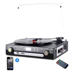 DIGITNOW Bluetooth Record Player with Stereo Speakers, Turntable for Vinyl to MP3 with Cassette Play, AM/FM Radio, Remote Control, USB/SD Encoding, 3.5mm Music Output Jack(Black)