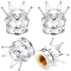 Frienda 4 Pieces Crown Tire Valve Stem Caps Bling Handmade Crystal Rhinestone Universal Chrome Crown Vehicle Car Tire Caps Covers, Attractive Accessories for Car (White)