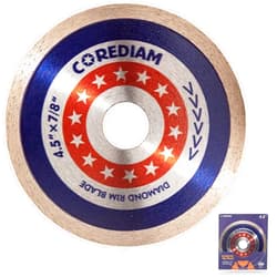 COREDIAM 4.5 Inch Diamond Blade, Continuous Rim Diamond Saw Blade with 10mm segment height for Angle Grinder, Cutting Porcelain and Ceramic Tile, Marble, Wet/Dry Cut, 7/8