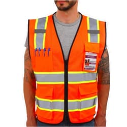 Dib Safety Reflective Mesh Vest High Visibility Two Tone with Pockets and Zipper, ANSI Class 2 Compliant, Orange Mesh with Yellow Trim XL