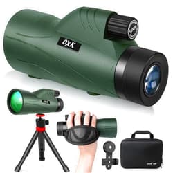 OXK Optics 12x56 High Power Monocular Telescope with Smartphone Adapter Tripod Bag, Lightweight Monoculars for Adults with BAK4 Prism & FMC Lens, Suitable for Bird Watching Camping - Army Green